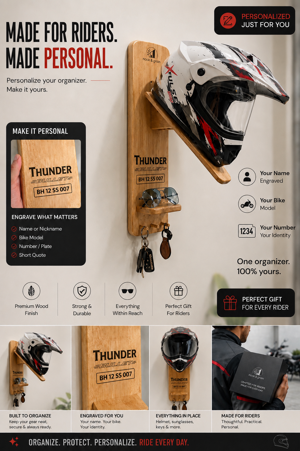 Premium Wall Mounted Helmet Holder and Organiser