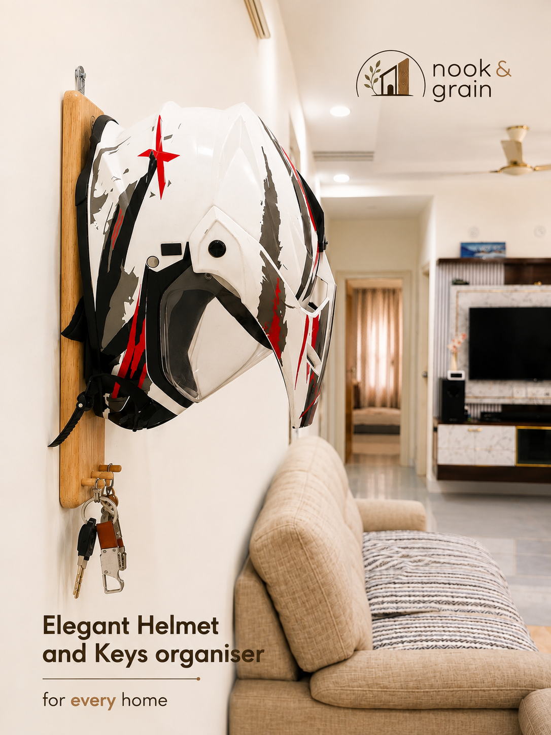 Wall Mounted Helmet and Keys Organiser - Minimal Edition